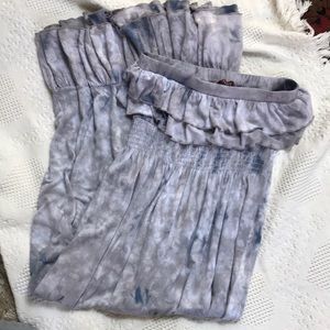 Tparty long strapless blue/gray tie-die dress